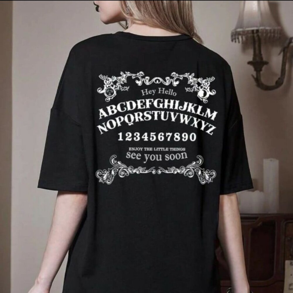 NEW ouija board goth black and white Halloween occult horror witchy T-shirt